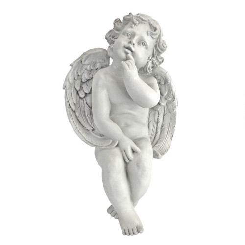 12.5" Gray and White Angel of Contemplation Sitting Cherub Outdoor Garden Statues