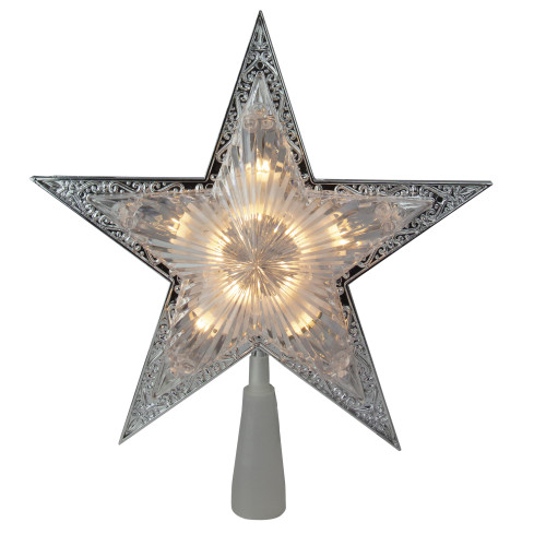 11" Lighted Silver Star with Cut-Out Design Christmas Tree Topper - Clear Lights