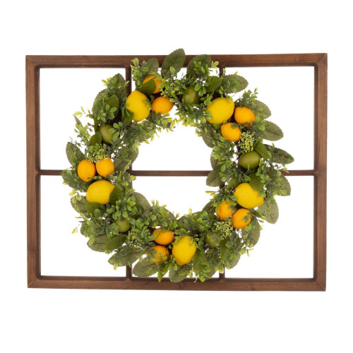 Greenery Lemon Artificial Christmas Wreath with Rectangular Window Frame - 22-Inch, Unlit