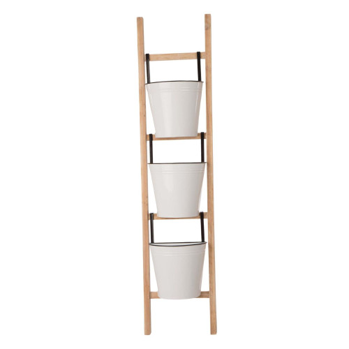 42" Brown and White 3 Tier Leaning Ladder Planter Stand