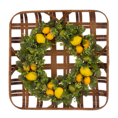 Greenery Lemon Artificial Christmas Wreath with Basket - 22-Inch, Unlit