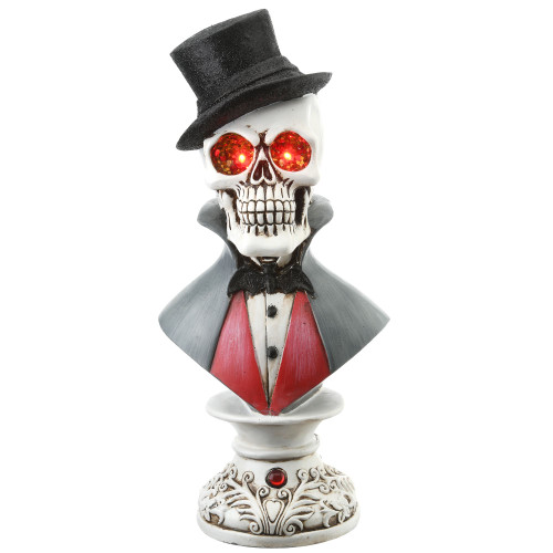 17" White and Red LED Lighted Glowing Eyes Skeleton Halloween Bust Statue