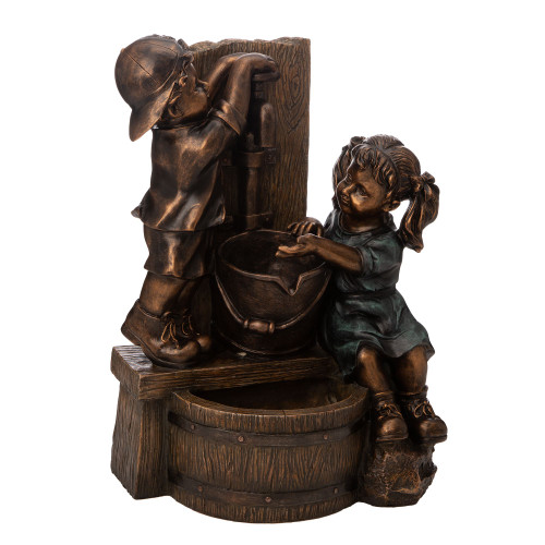 25.25" Bronze Boy and Girl Sculptural Outdoor Garden Fountain
