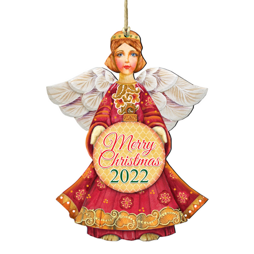 Set of 2 Angel "Merry Christmas 2022" Wooden Ornaments