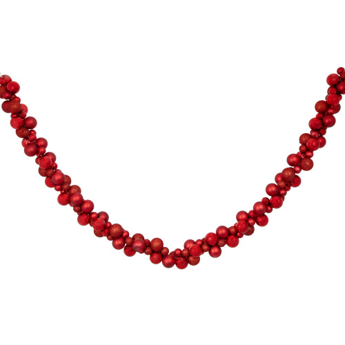 3-Finish Shatterproof Ball Christmas Garland - 6' x 2" - Red - Unlit