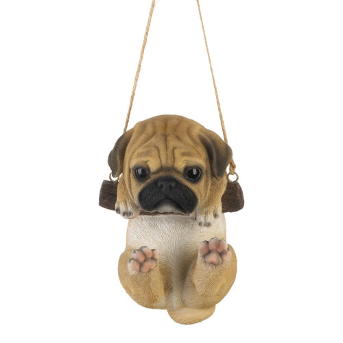 6.25" Tan Brown and White Swinging Pug Decorative Figurine