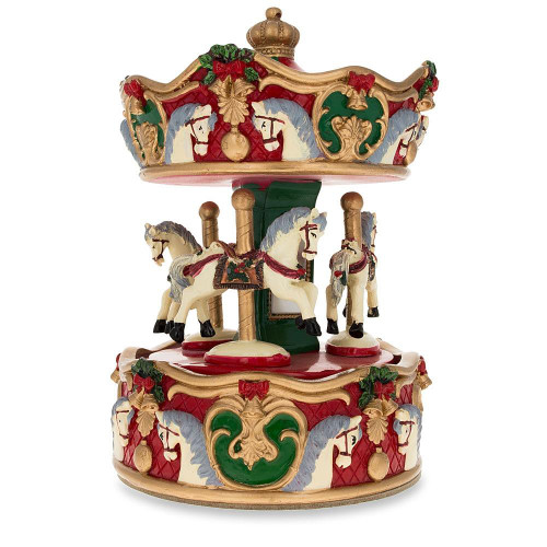 Carousel with Revolving Horses Musical Figurine