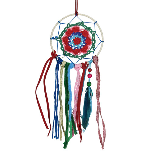 14" Blue and Green Dream Catcher with Tassel Christmas Ornament