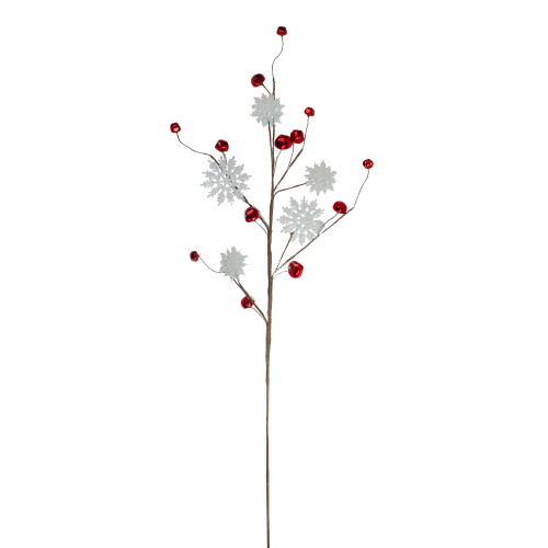 30" White and Red Snowflake with Sleigh Bell Christmas Spray