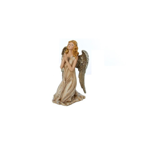 8.75" Brown and Beige Glittered Angel Christmas Tabletop Figurine