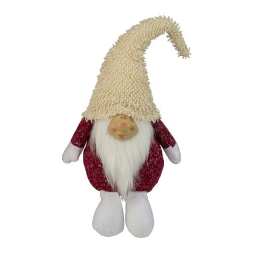 Smiling Chubby Plush Gnome with Textured Hat Christmas Figure - 15"