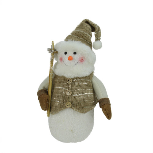 10" Brown and White Snowman with Ski Poles Christmas Decor
