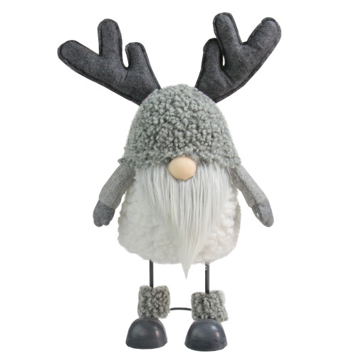 15" Grey Bouncy Gnome with Antlers Tabletop Christmas Decoration