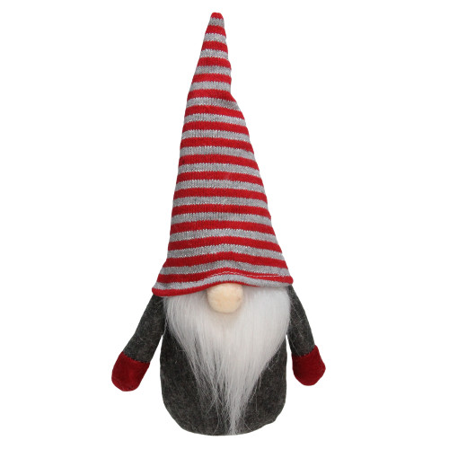 9.5" Gray Gnome with Red and White Striped Hat Table Top Christmas Decoration