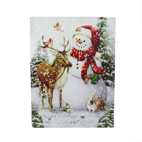LED Lighted Snowman and Reindeer Christmas Canvas Wall Art 15.75" x 12"