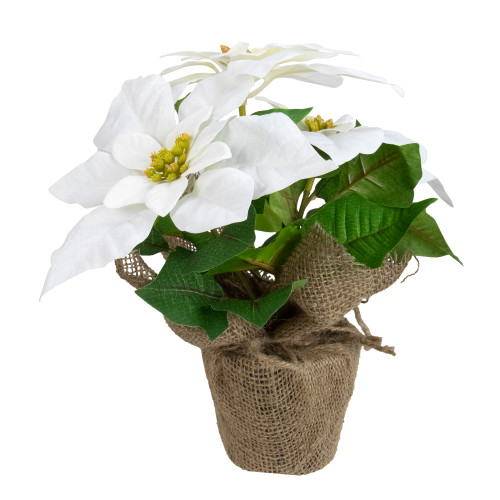 10" White Poinsettia Artificial Christmas Floral Arrangement