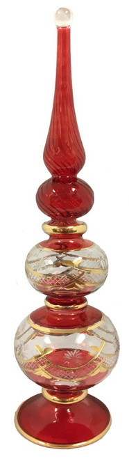 Red and Gold Etched Egyptian Glass Christmas Tree Topper with Base Made Egypt