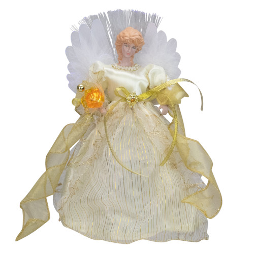 12" Ivory and Gold Lighted Angel Christmas Tree Topper - Clear Lights