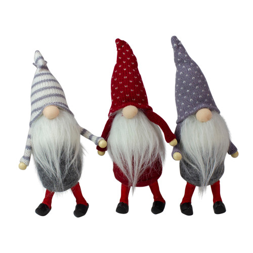 Set of 3 Standing Gnome Christmas Ornaments 10"