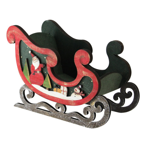 11.25" Red and Green Sleigh with Santa Claus and Snowman Christmas Decoration