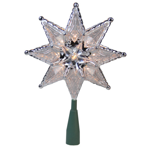 8" Lighted Silver and Clear Mosaic Star Christmas Tree Topper - Clear Lights