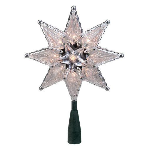 8 Clear Lighted 8-Point Star Christmas Tree Topper - Clear Lights