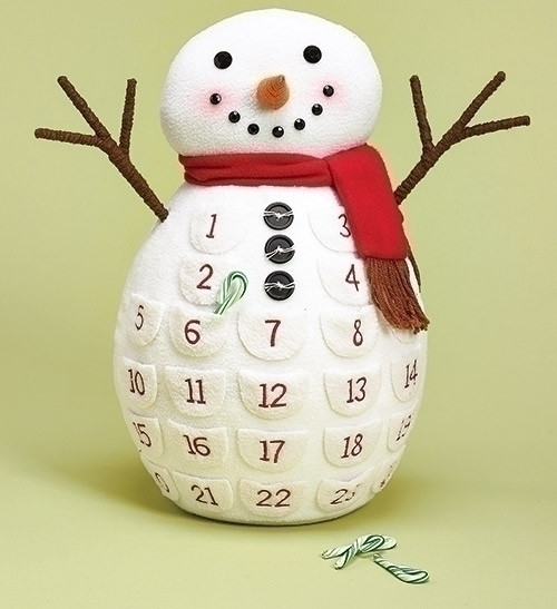 18" White and Red Plush Christmas Snowman Countdown Calendar Tabletop