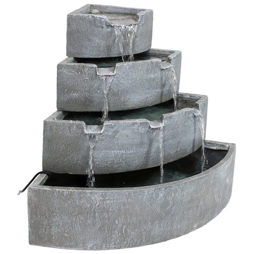 Sunnydaze 32"H Polyresin and Fiberglass 4-Tier Corner Waterfall Outdoor Water Fountain, Gray