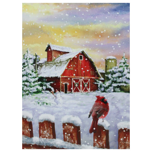 LED Back Lit Snowy Sunset Barn Scene Christmas Wall Art 15.75" x 12"