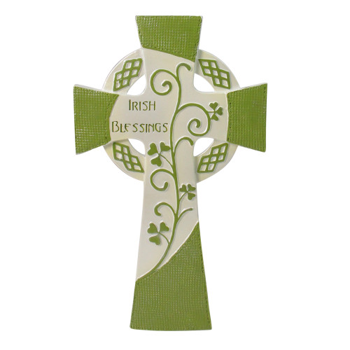 9.5" Green and White Irish Blessings Religious Wall Cross - 28355979
