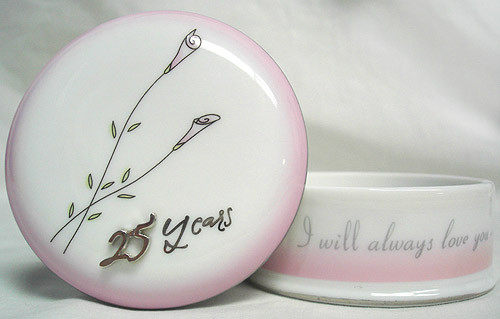 4.5" Pink and White 25th Wedding Anniversary Keepsake Box