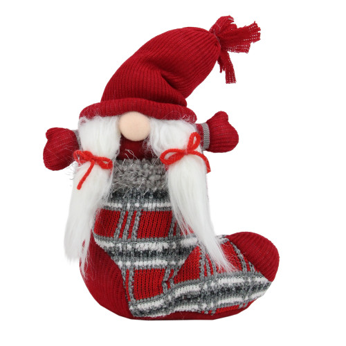 10" Red and Gray Isolde Gnome Christmas Stocking Tabletop Figurine