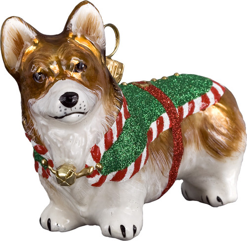 Pembroke Welsh Corgi Santas Little Yelper Dog Polish Glass Christmas Ornament