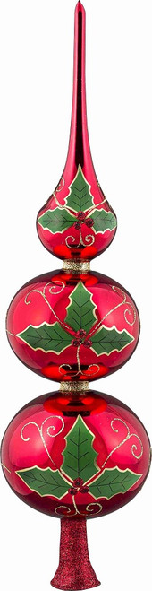 Glitterazzi Holly Berry Finial Polish Glass Christmas Tree Topper 16 Inch New