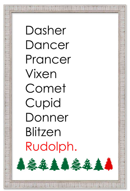 Reindeer Names 15.5" x 21.5" Framed Christmas Wall Decor Art Print Sign Poster in a White Wooden Frame with UV Acrylic and Hangers