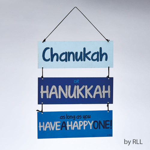 14" Blue and Silver Glittered Hanukkah Wall Sign