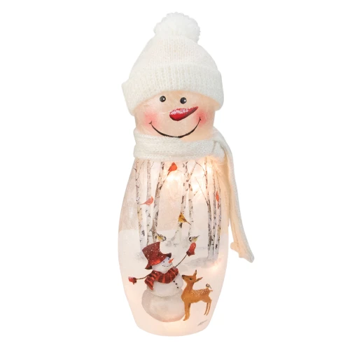 11" White and Red Lighted Snowman Christmas Tabletop Decoration