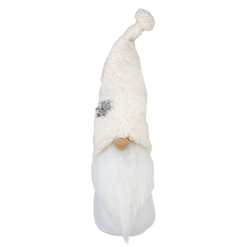 28" Ivory Gnome With a Sherpa Snowflake Bendable Winter Hat