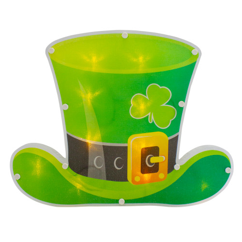 12.5" LED Lighted Irish St. Patrick's Day Leprechaun Hat Window Silhouette with Timer