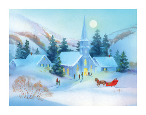 Moonlit Church Winter Scene Wall Decor Art Print