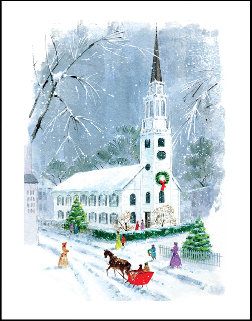 Snowy Church Winter Scene Wall Decor Art Print