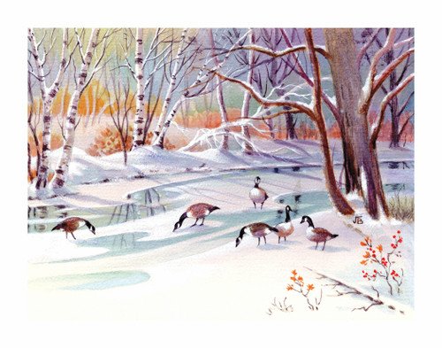 Grazing Geese Winter Scene Wall Decor Art Print