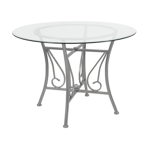 42" Clear and Silver Contemporary Round Indoor Glass Dining Table