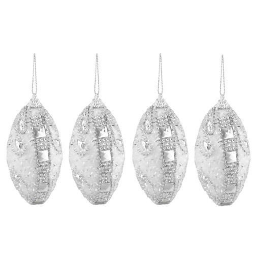 4ct White and Silver Jewels Shatterproof Christmas Finial Ornaments 4.5"