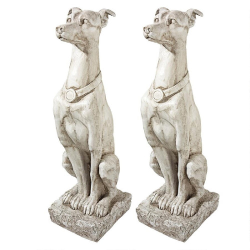 Set of 2 Dog Whippet Art Deco Antique Statues 30"