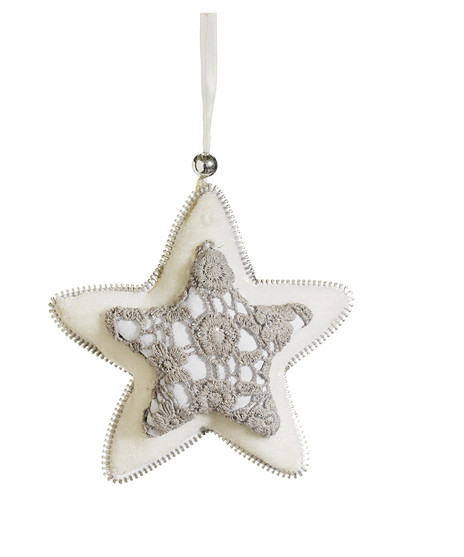 5" Gray and Cream White Star Hanging Christmas Ornament