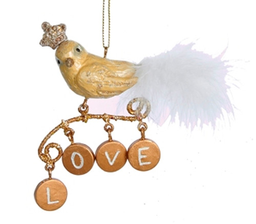 4" Gold Bird with Dangling Inspirational Love Charms Christmas Ornament