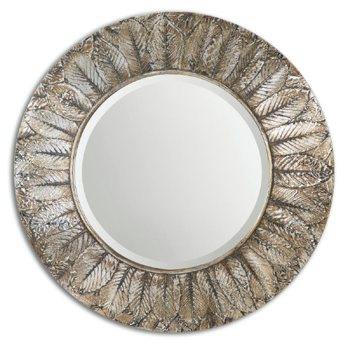 3' Silver Distressed-Finish Antique Style Round Wall Mirror