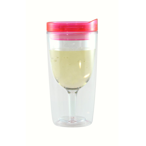 6.5" Clear and Pink Wine Tumbler with Removable Lid - 33479537