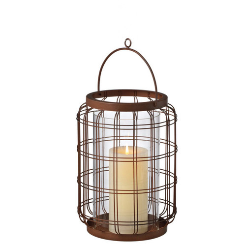 9.75" Rustic Style Open Wire Weave Pillar Candle Holder Lantern - 31345295